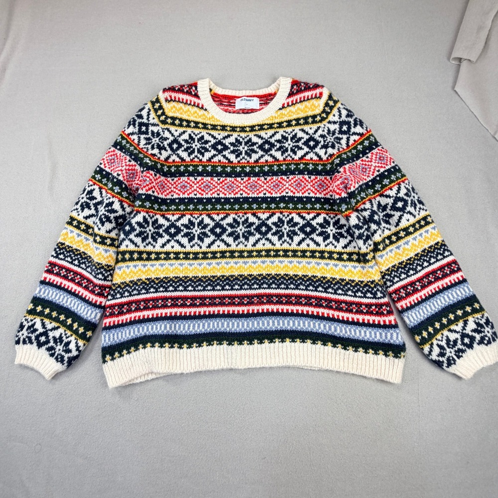 Old Navy Womens Small Multi Color Fair Isle Crewneck Sweater Geometric Knit S